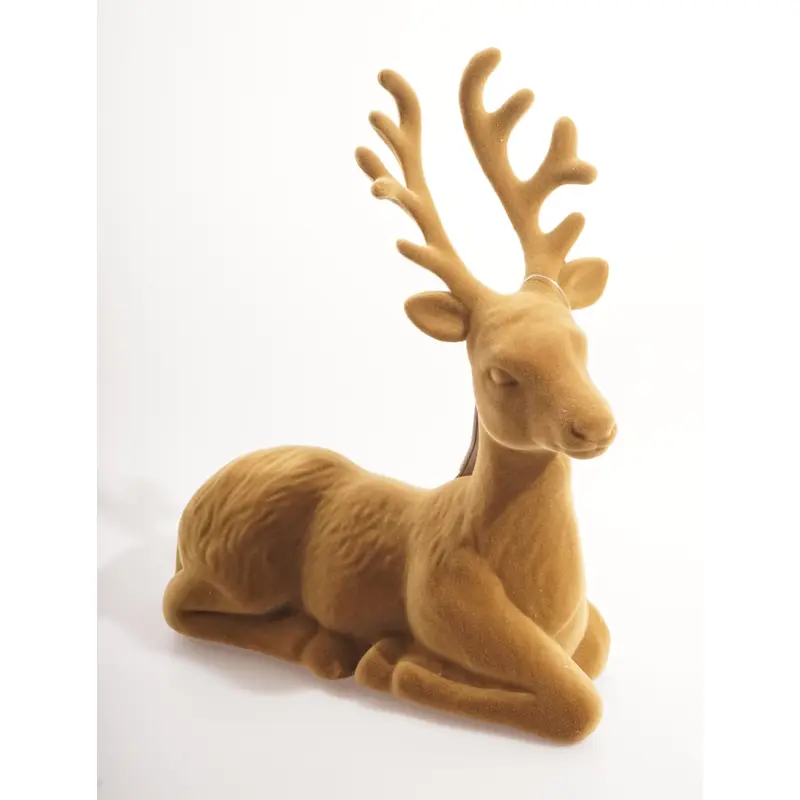 Flocked Sitting Deer Decorative Figurine Yellow