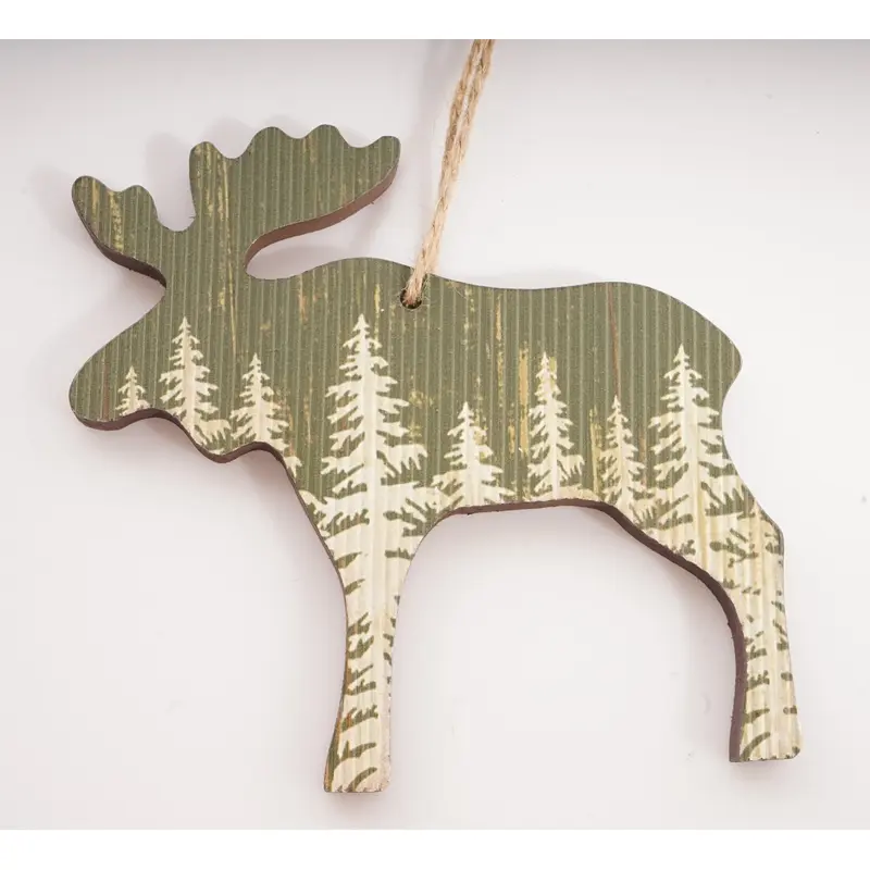 Green Wood Moose Ornament