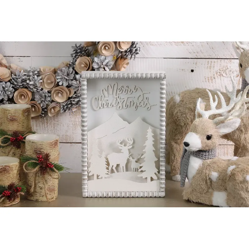 2.25 X 12 X 8"H WHITE NATURE SCENERY DECOR