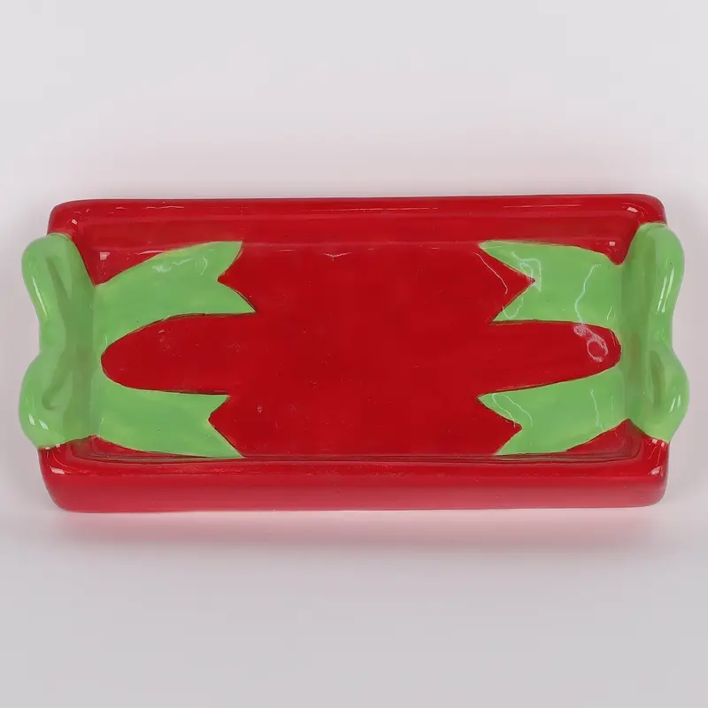 4.75 X 2.25 X 0.375"H CHRISTMAS RED PLATE W/BOWS DECOR