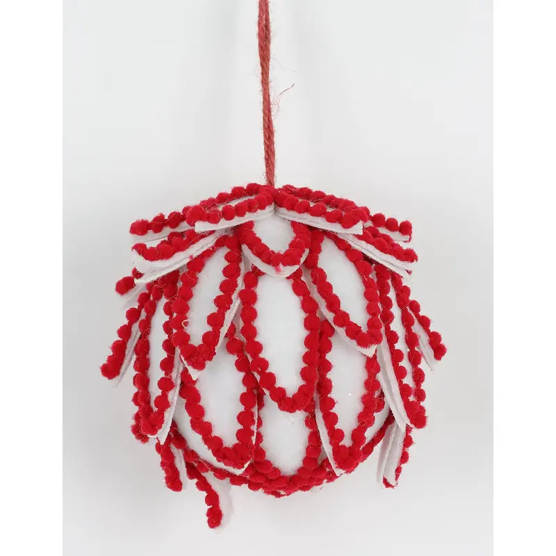 4 X 4 X 4"H WHITE W/RED EDGE LEAVES ORNAMENT