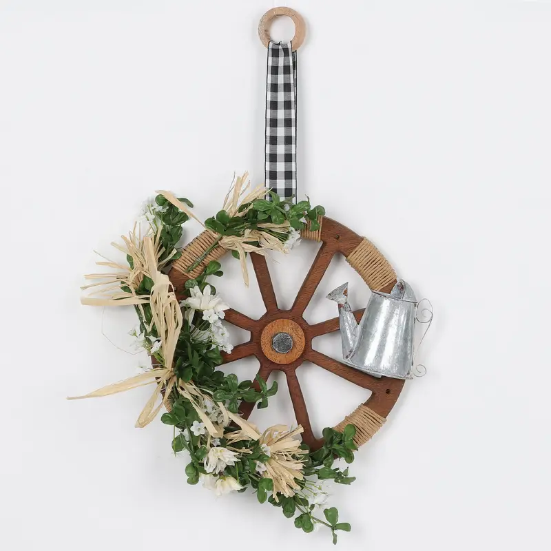 Spring Florals on Wooden Wheel Base