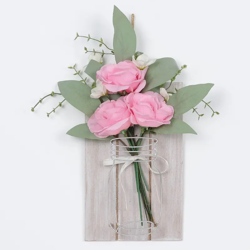 Spring Pink florals on Wooden Flat Base