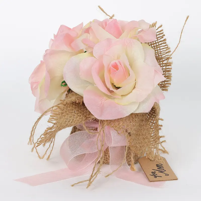 Spring Pink Roses with Burlap Base