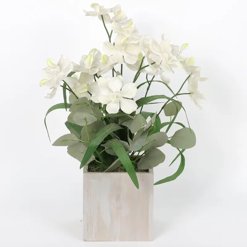 Spring White Florals with Greens on Square Pot