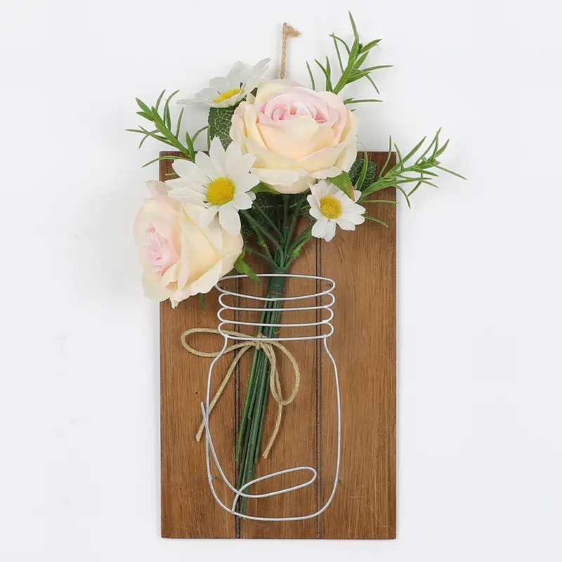 Spring White/ Peach Florals on Wooden Flat Base