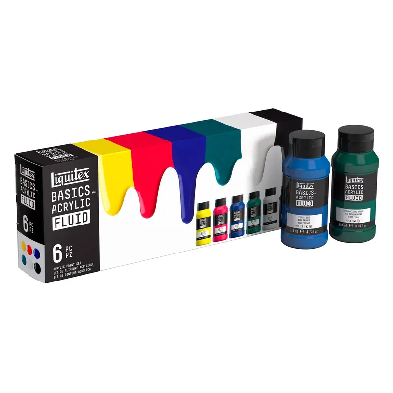 Basics Fluid Acrylic Kit - Low Viscosity, Assorted Colours, 6 Pieces