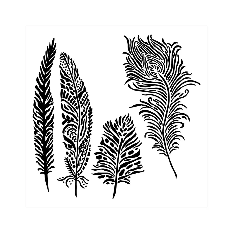 Mixed Media Stencil - Playful Feathers, 12 x 12 in