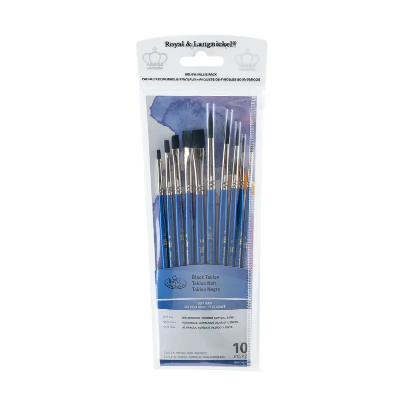 10-Pack Black Taklon Brushes - Shader/Round
