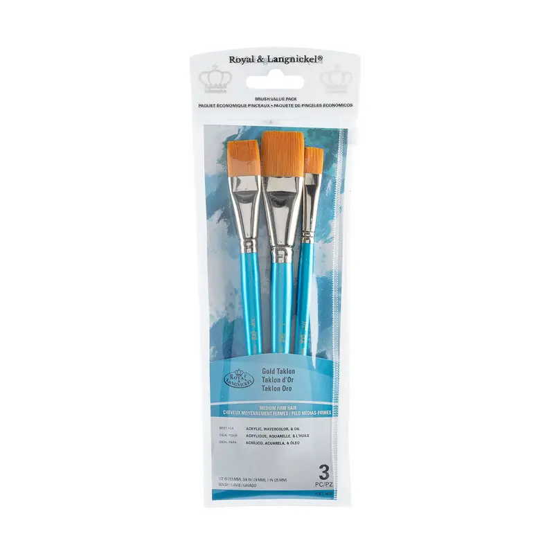 3-Pack Gold Taklon Brushes - Wash