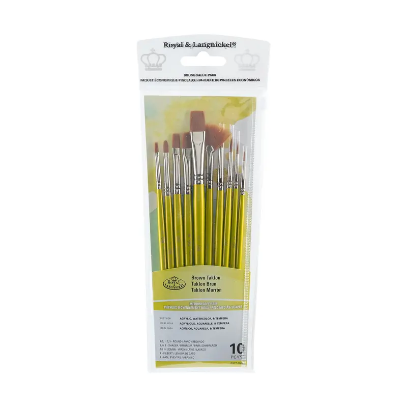 10-Pack Brown Taklon Brushes - Assorted