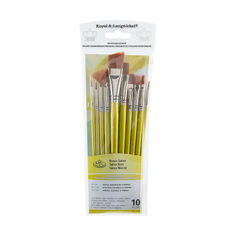 10-Pack Brown Taklon Brushes - Round/Angular