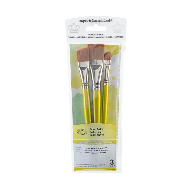 3-Pack Brown Taklon Brushes - Wash/Angular