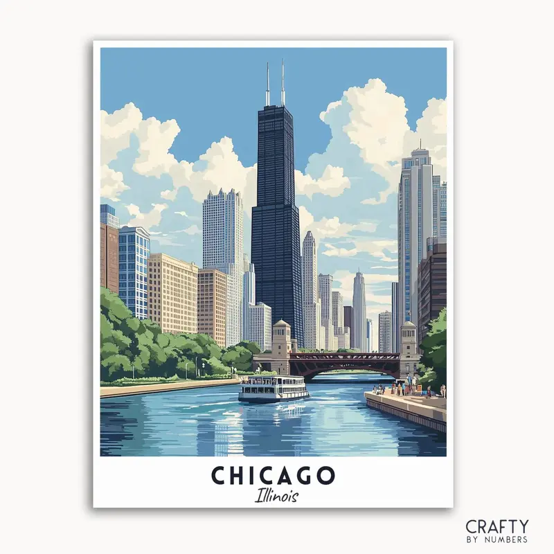 Chicago Paint by Numbers Travel Poster