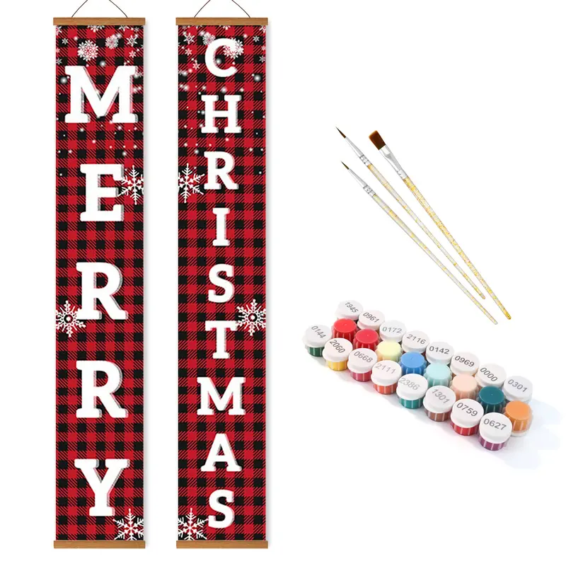 Snowflake Plaid Merry Christmas  Porch Sign