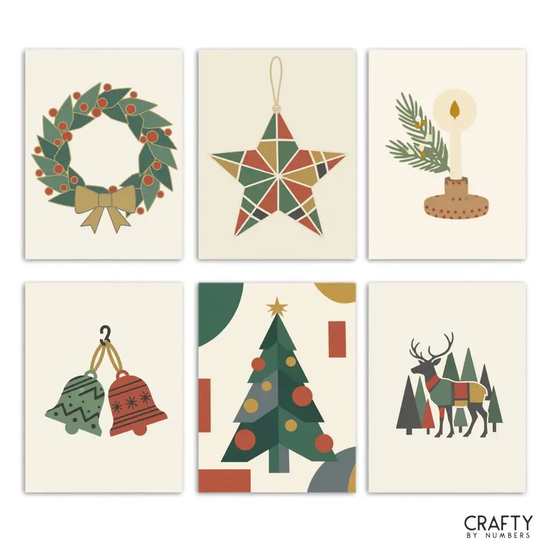 Modern Holly  Set of 6 Mini Paint by Numbers