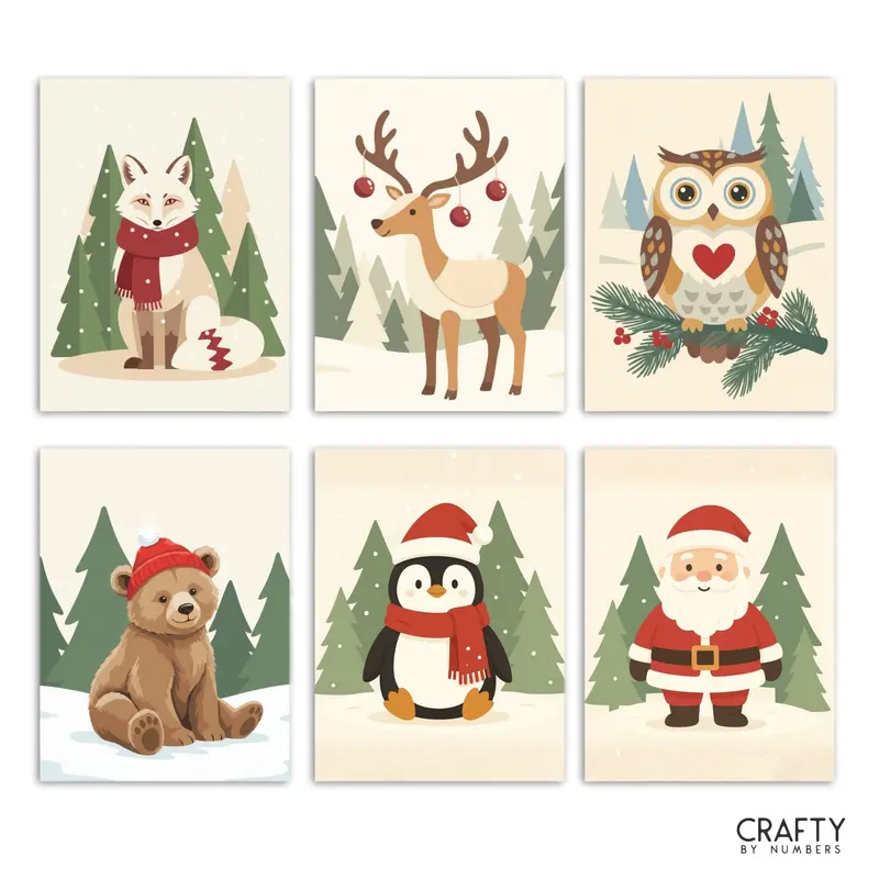 Winter Friends  Set of 6 Mini Paint by Numbers