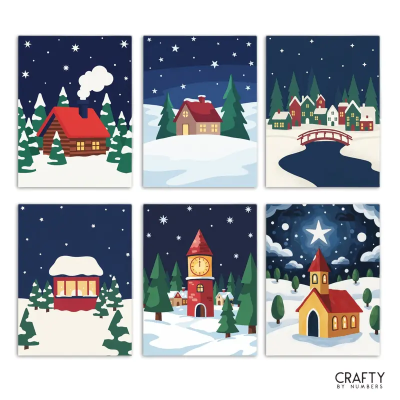 Winter Village  Set of 6 Mini Paint by Numbers