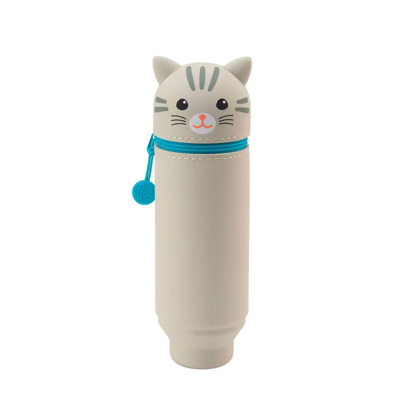 Stand Up Pen Case - Light Grey Cat