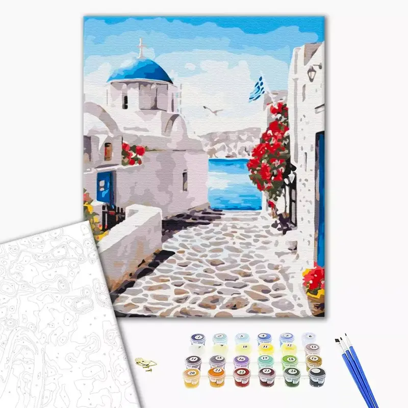 Paint by Numbers Kit - "Street in Santorini"