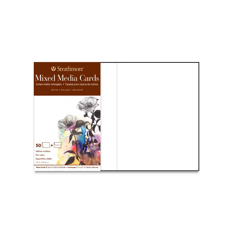 Strathmore 400 Series Mixed Media Cards - White, 5" x 6-7/8", 50 Pack