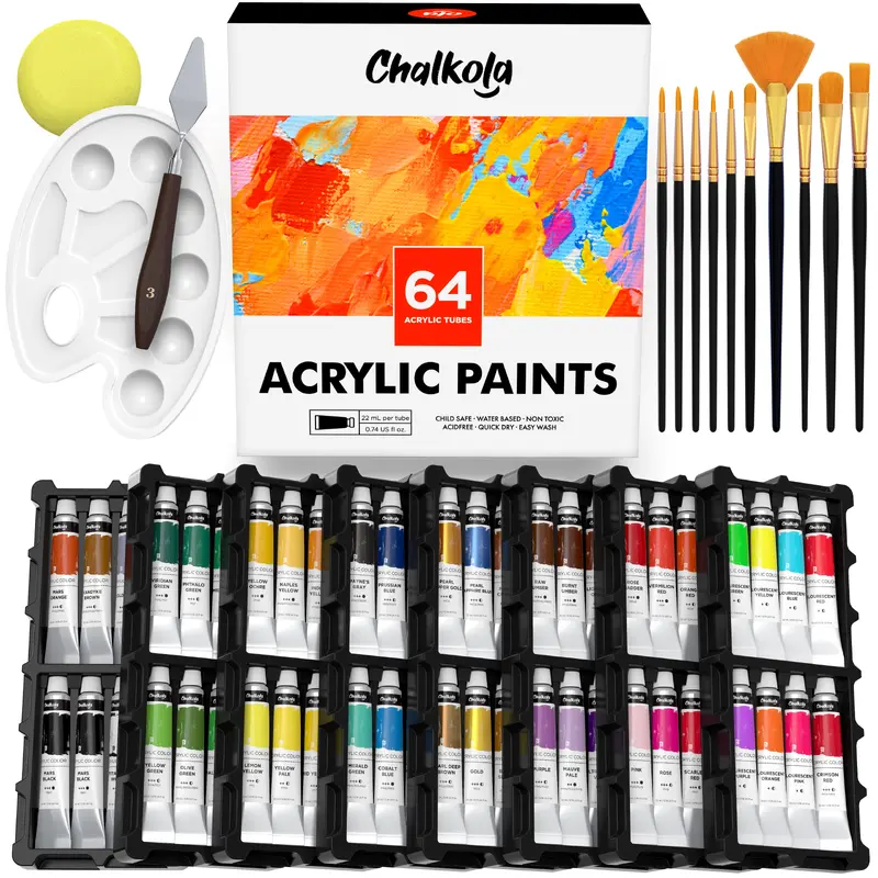 Acrylic Paint Set, 22ml Tubes - Set of 64