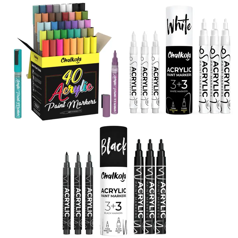 Bundle:  Acrylic Paint Pens - 6 White + 6 Black + 40 Multi-Color