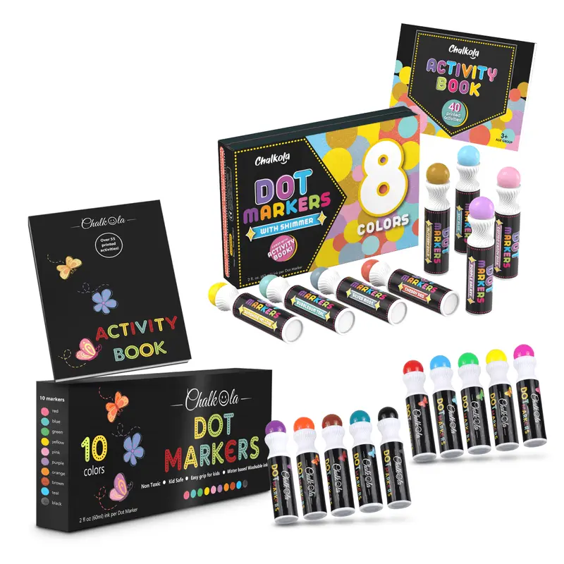 Bundle for Kids: 10 Neon + 8 Shimmer Washable Dot Markers
