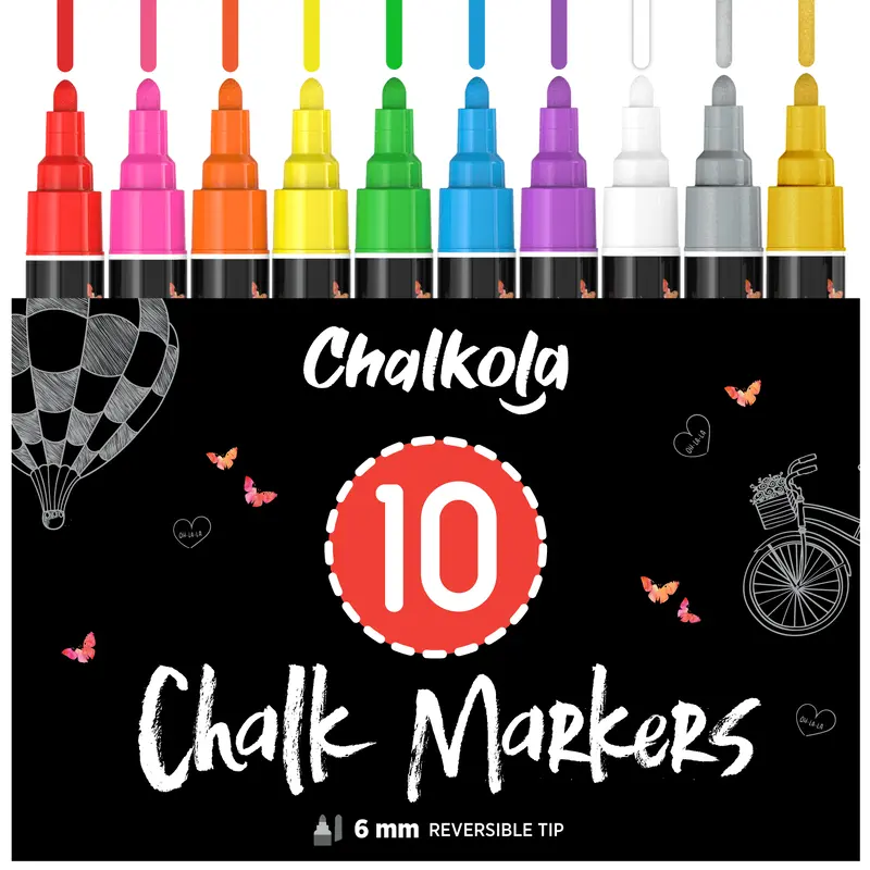 Liquid Chalk Markers with Gold & Silver - 6mm Reversible Nib | Pack of 10