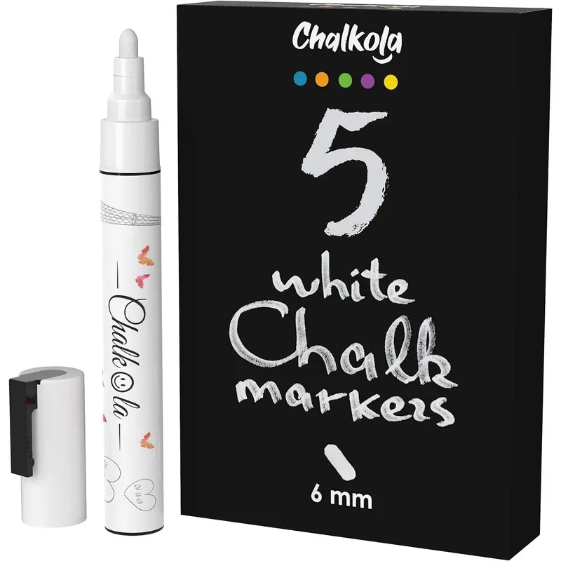 White Chalk Ink Markers - 6mm Reversible Nib | Pack of 5