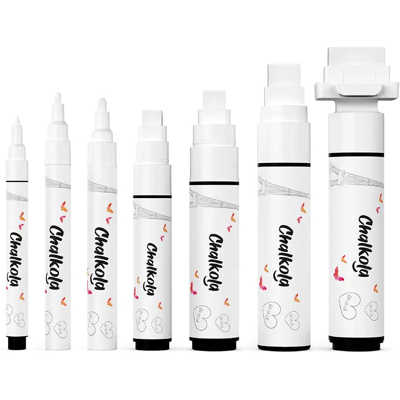 White Chalk Markers with Fine and Jumbo Nibs - Variety Pack of 7 Pens