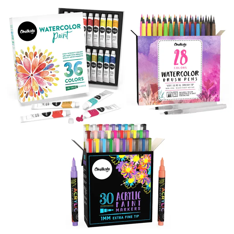 30 Acrylic Paint pens + 36 Watercolors + 28 Watercolor Brush Pens