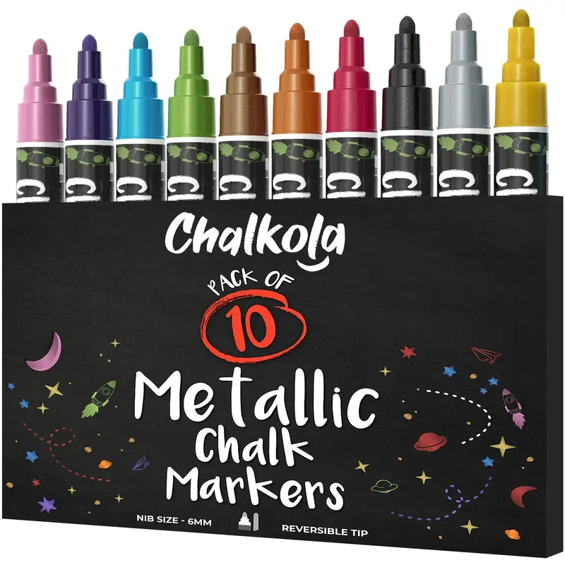 Metallic Chalk Markers with - Pack of 10 Pens