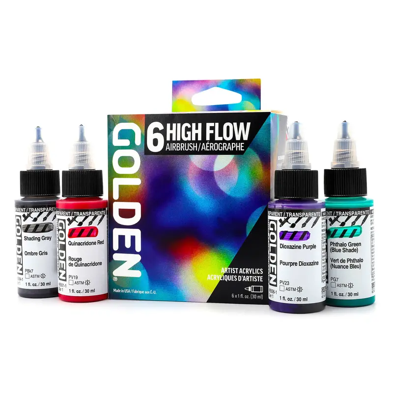 High Flow Acrylic Airbrush Kit - 6 Pieces