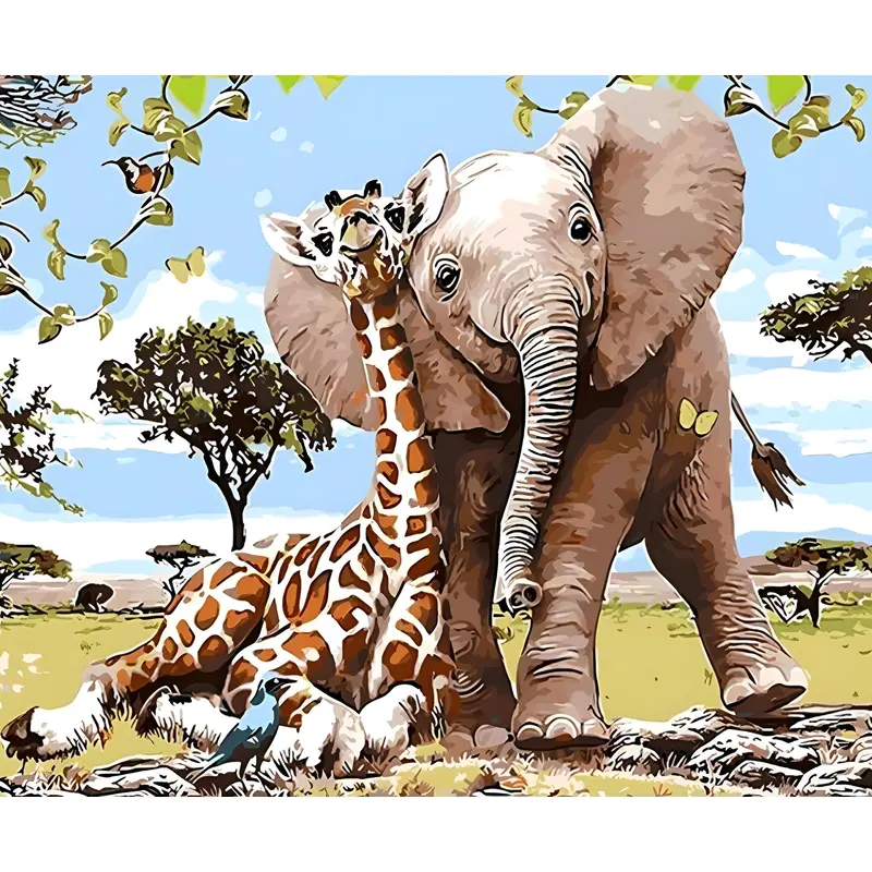 A Giraffe And An Elephant Together
