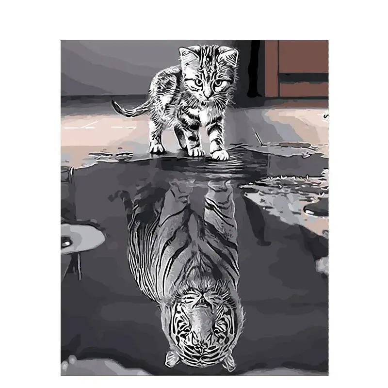 A Lion And Its Reflection