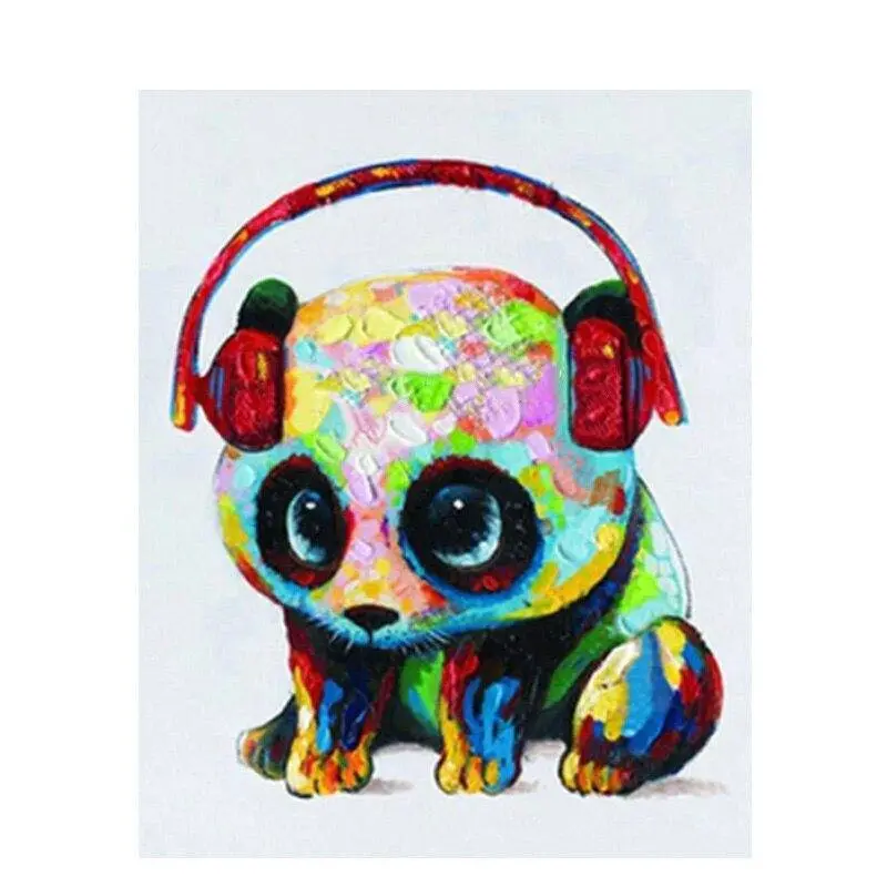 A Panda With Multi-Colored Earphones