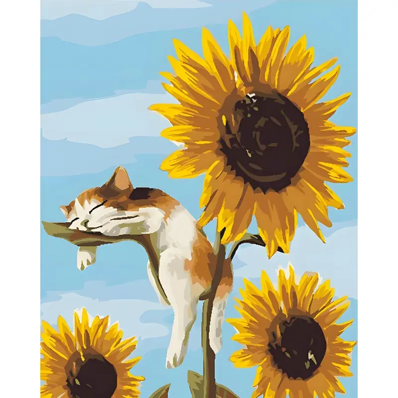 A Cat On A Sunflower