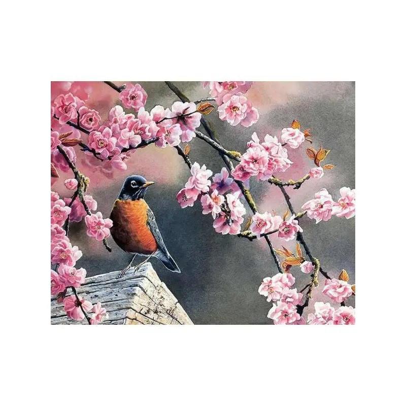 Little Bird In Front Of Pink Flowers