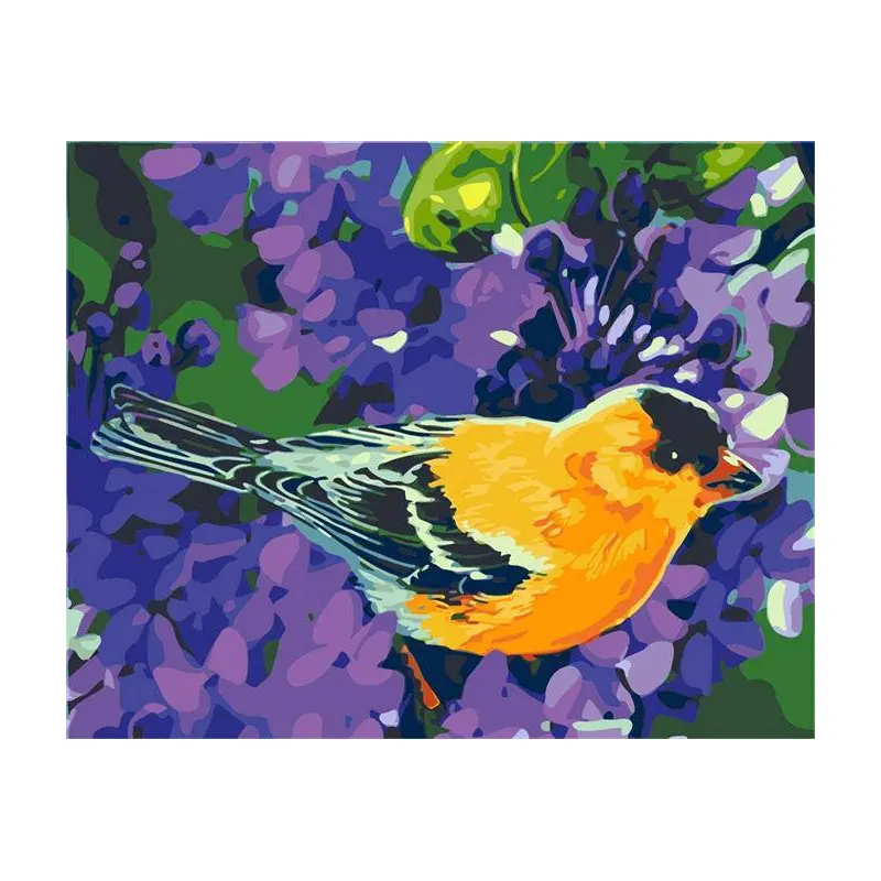 Yellow Bird and Purple Flower