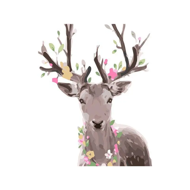 Green Pink Flowers and Deer