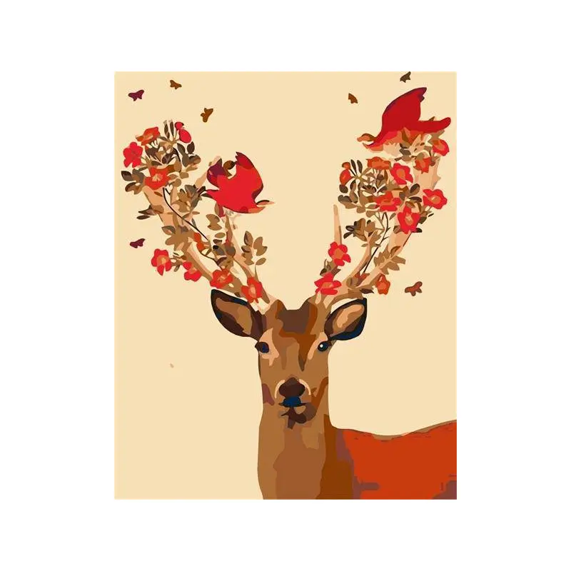 Red Flowers and Deer