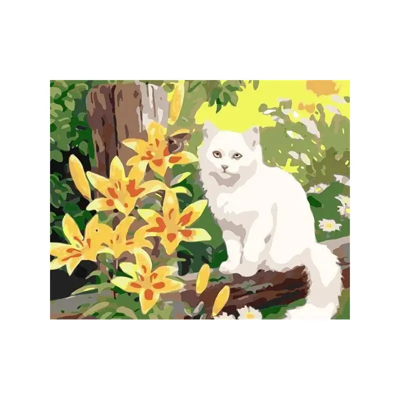 White Cat and Flower