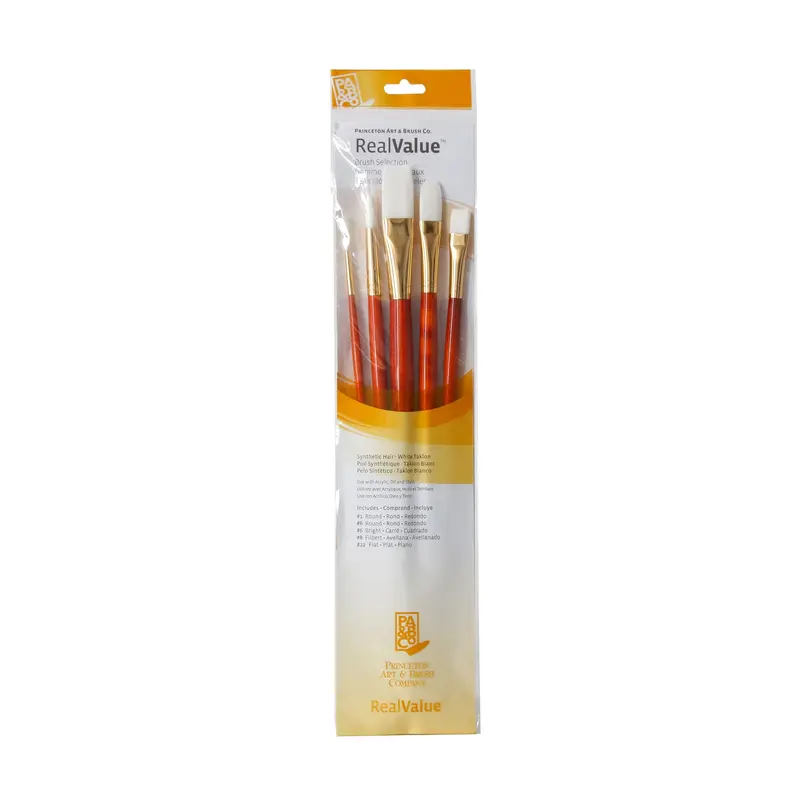 Set of 5 White Taklon Paintbrushes