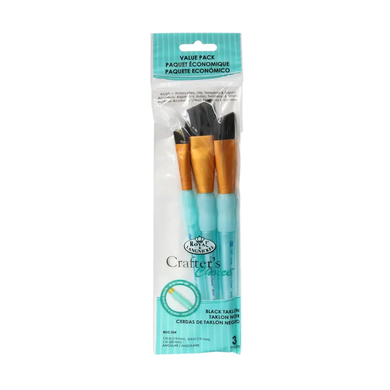 3-Pack Black Taklon Angular Paintbrushes