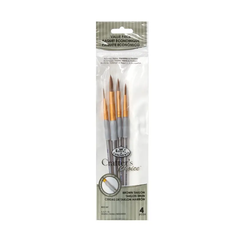 4-Pack Brown Taklon Round Paintbrushes