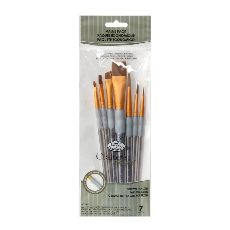7-Pack Black Taklon Flat Paintbrushes