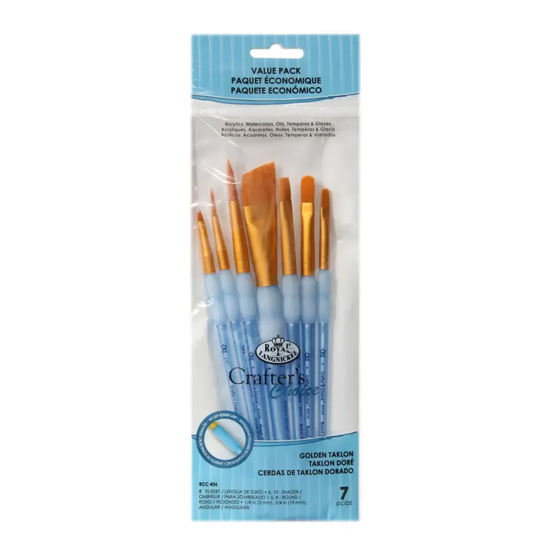 7-Pack Gold Taklon Angular Paintbrushes