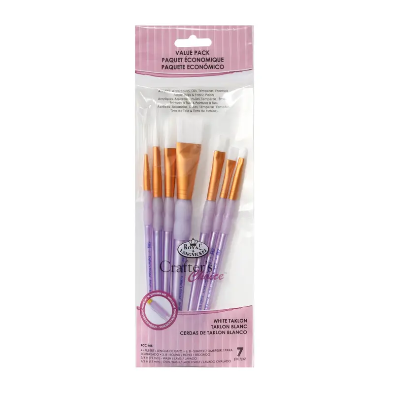 7-Pack White Taklon Flat Paintbrushes