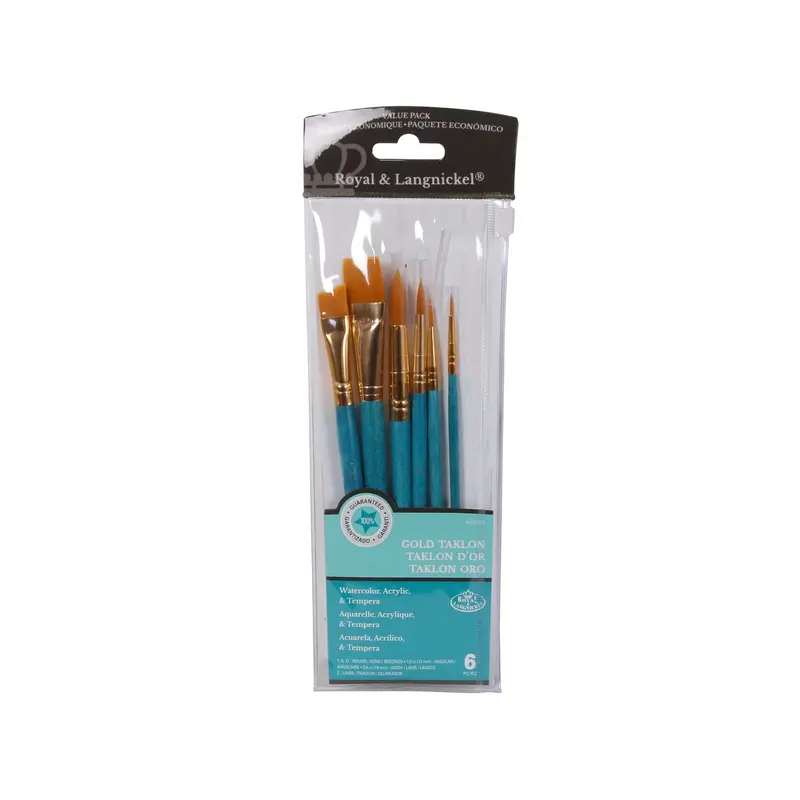 Gold Taklon Paintbrushes  Set of 6, Teal Blue